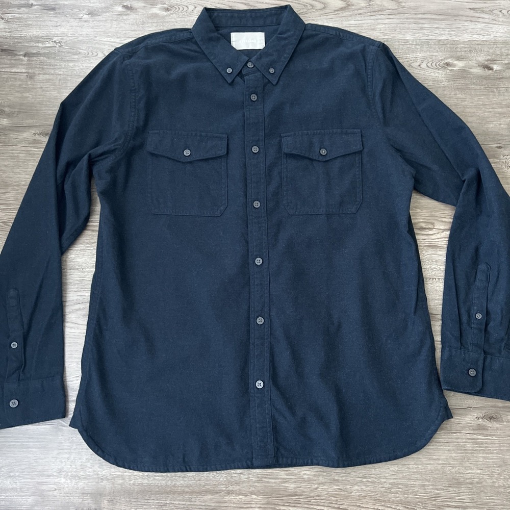 Everlane Brushed Flannel Shirt Navy Button Down Long Sleeve Mens Large New